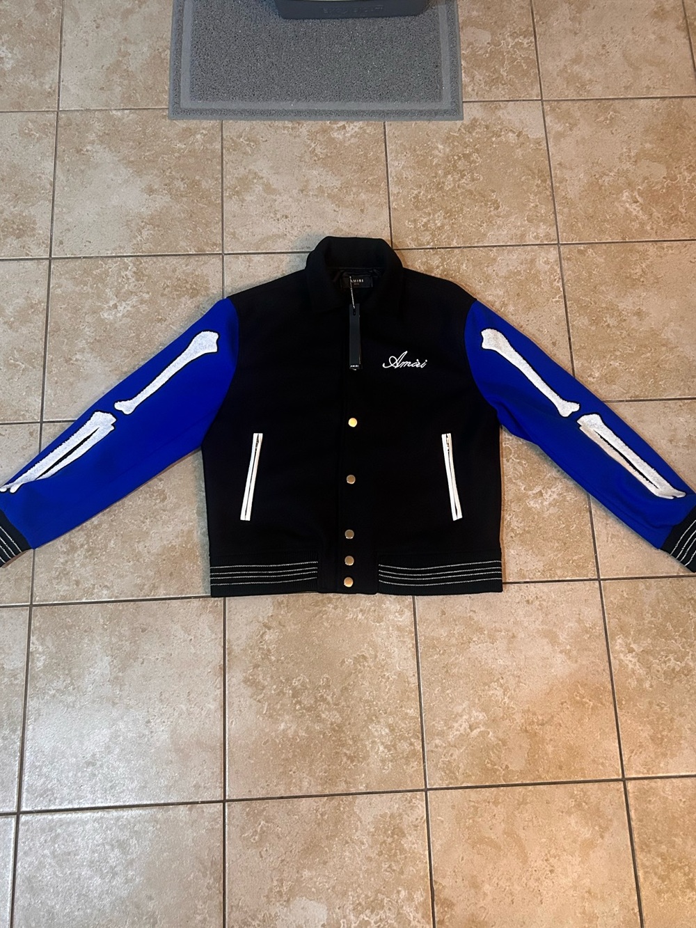 AMIRI Black Wool Coat with White Script Logo